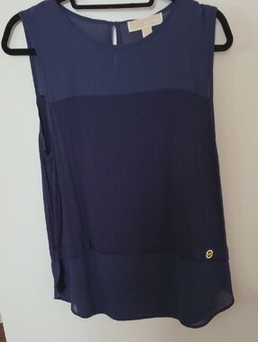 Michael Kors Navy Layered Sleeveless Blouse with Gold Logo